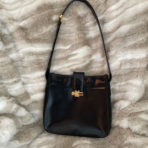 Vintage Paloma Picasso Black Leather Designer Purse Shoulder Bag. Pre-Owned